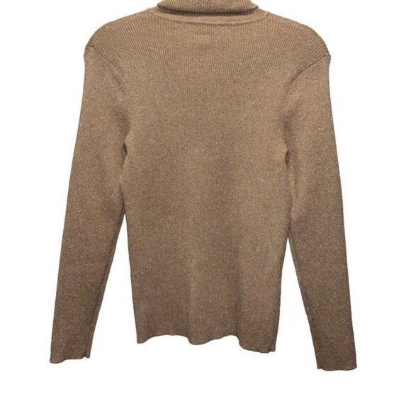 Chicos Laney Lurex Reagan LS Turtleneck Sweater Heather Arabian Camel Size 1=M - Picture 2 of 7
